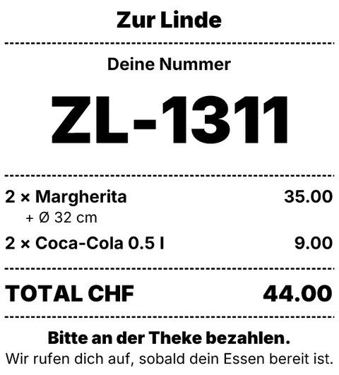 Beleg mit Abholnummer